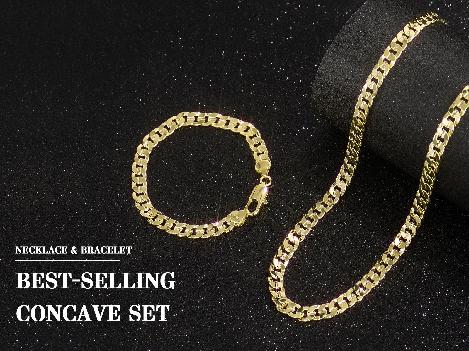 Holylegend 14K Gold-Plated Rope, Cuban, Figaro Set, 24"  Length, Necklaces & Bracelet,Cuban link chain