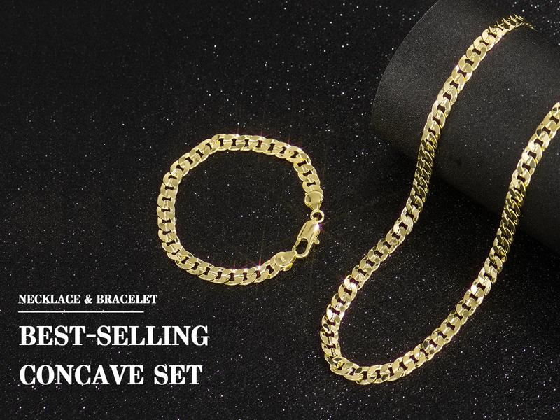 Holylegend 14K Gold-Plated Rope, Cuban, Figaro Set, 24"  Length, Necklaces & Bracelet,Cuban link chain