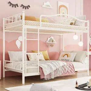 Bunk Bed Twin Over Twin, Heavy Duty Metal Bunk Bed with Safety Guardrail & Ladder, 400 LBS Weight Capacity, Space-Saving Design, Noise Free, No Box Spring Needed, Easy Assemble,Cream White