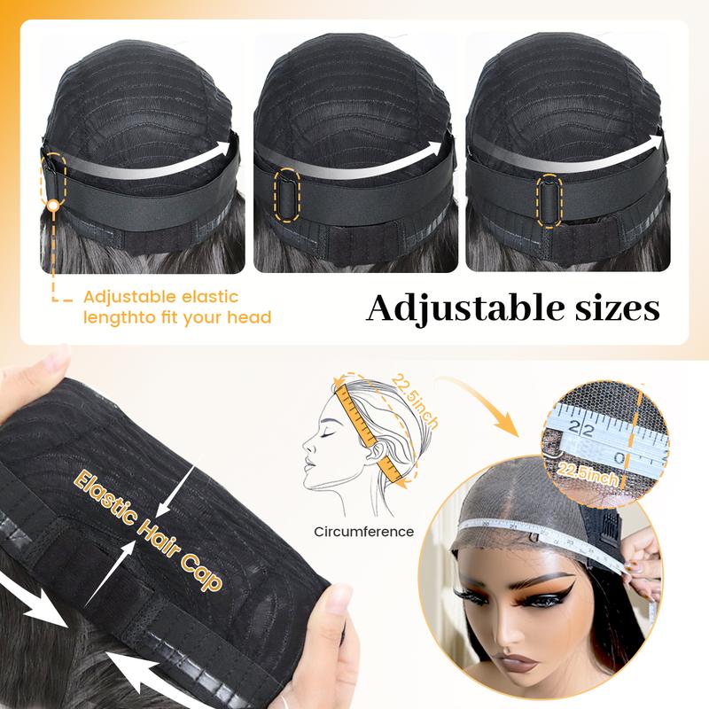 [Blend]Glueless Straight Layered Wigs with Bangs Wear and Go 6x4 Lace Front Wig ,Pre Style Realistic Look with True Scalp Tiny Knots 220% Density