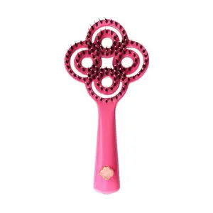 SIMETRA Lucky Hair Brush for Women, 14K Gold Plated Wet Brush Detangling Brush for All Hair Types, Natural Crystal Inlay Boar Bristle Hair brush, Curly Detangler HairBrush for Scalp Massage Gift