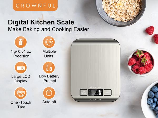 Crownful Digital Food Scale, 11 lb Digital Kitchen Scales Weight Ounces and Grams for Cooking and Baking, 6 Units with Tare Function Kitchenware Crownful Digital Food Scale, 11 lb Digital Kitchen Scales Weight Ounces and Grams for Cooking and Baking, 6 Units with Tare Function Kitchenware