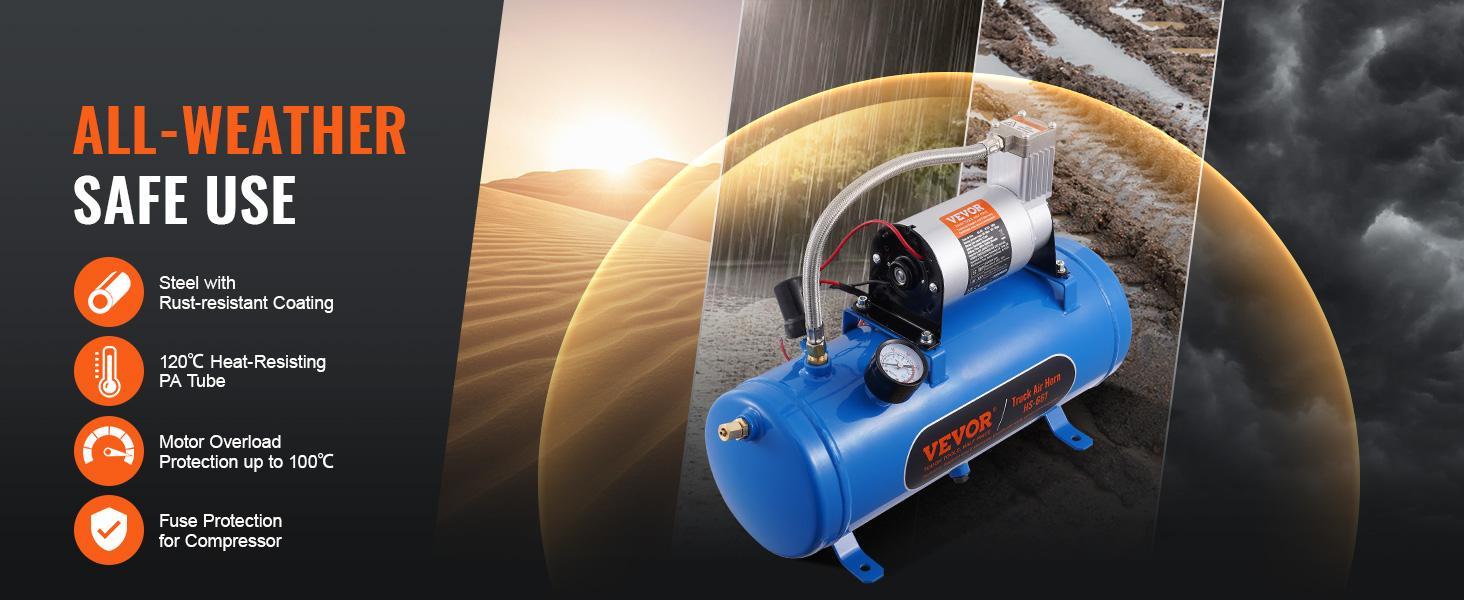 VEVOR 12V Air Compressor with Tank 1.6 Gallon/6 L, Train Horn Air Compressor, 120 psi Working Pressure Onboard Air Compressor System for Train Air Horns, Inflating Tires, Air Mattresses VEVOR 12V Air Compressor with Tank 1.6 Gallon/6 L, Train Horn Air Compressor, 120 psi Working Pressure Onboard Air Compressor System for Train Air Horns, Inflating Tires, Air Mattresses