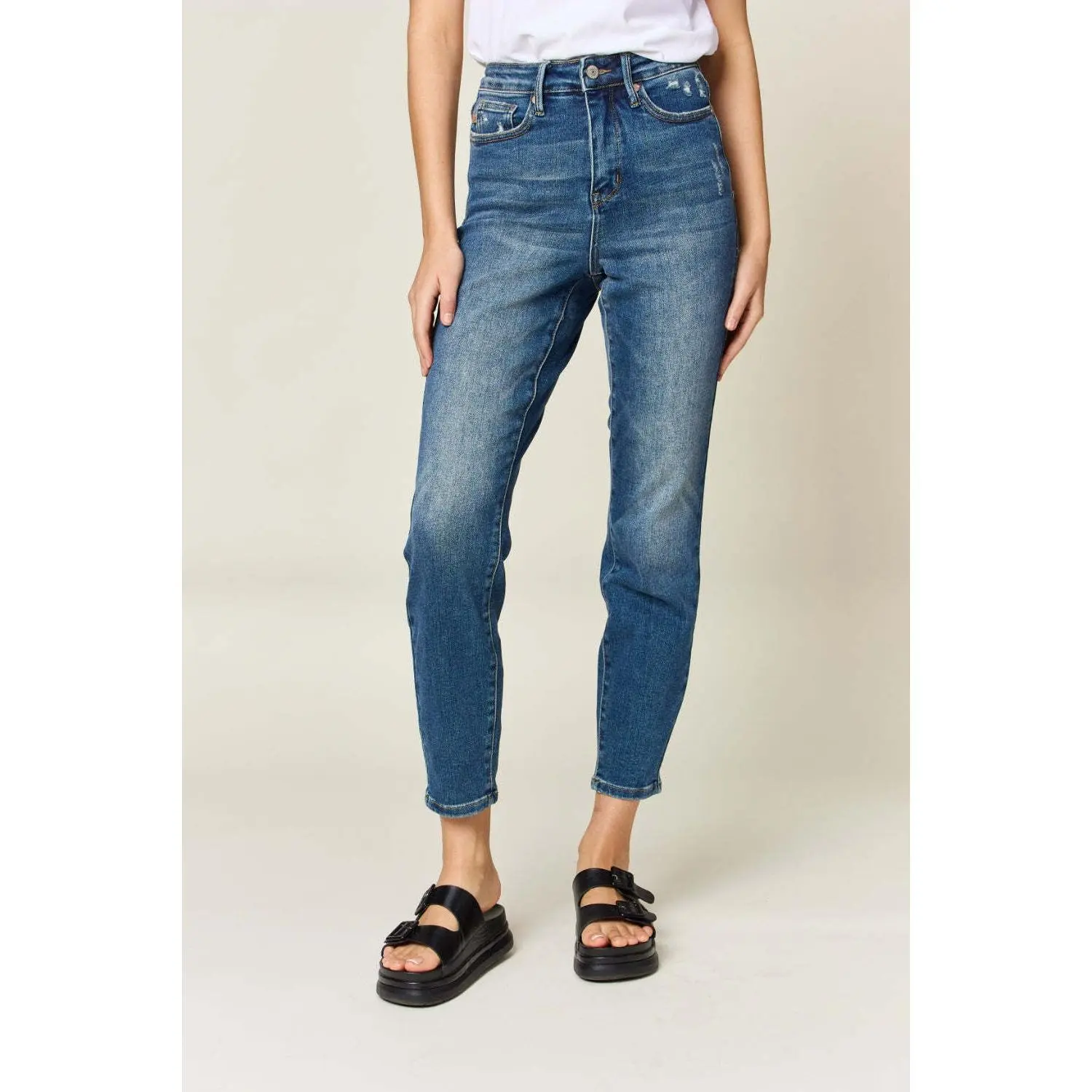 RISEN JUDY "Dina" Women's Solid Jeans - High Rise Tummy Control Bottoms with a Smooth, Slimming Fit and Hip-Enhancing Stretch Denim, Fabric, Stretchy