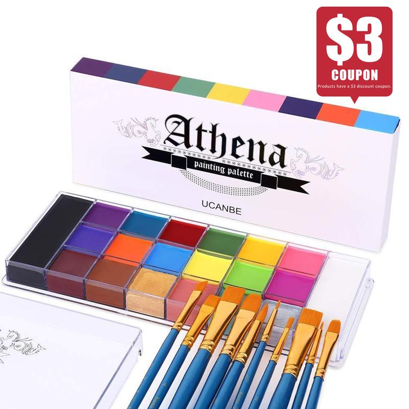 UCANBE Athena Face and Body Oil Paint Palette 20 Vibrant Colors Safe Non-Toxic for Kids Adults Cosplay Halloween Special Effects Makeup Kit