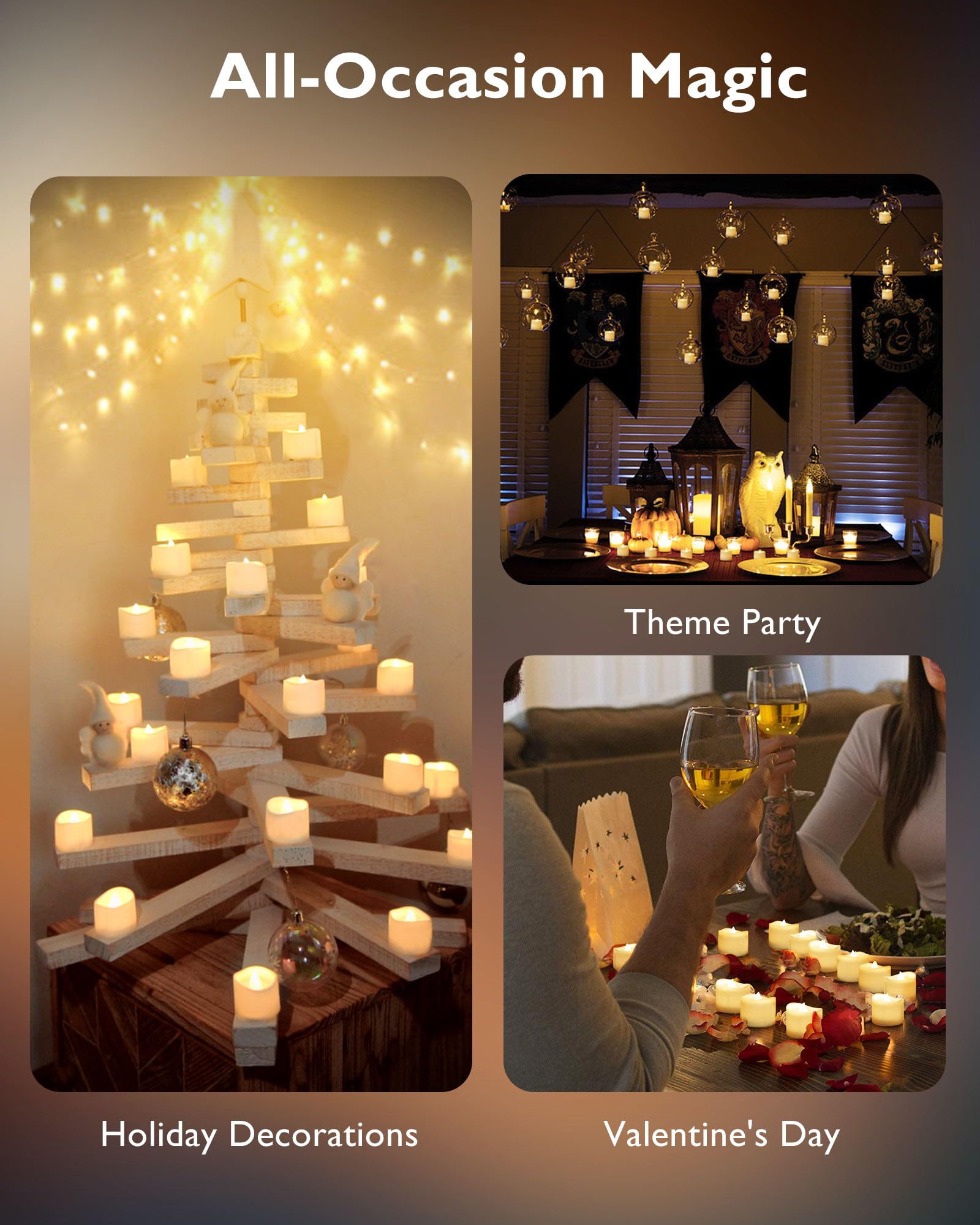 24-Pack / 48-Pack Novelty Flickering Flameless Tea Lights Candles, 200+Hours Battery-Operated LED Fake Candles for Wedding Table Centerpieces,Proposal,Anniversary, White Base, Ø1.5'' × H1.3'' 24-Pack / 48-Pack Novelty Flickering Flameless Tea Lights Candles, 200+Hours Battery-Operated LED Fake Candles for Wedding Table Centerpieces,Proposal,Anniversary, White Base, Ø1.5'' × H1.3''