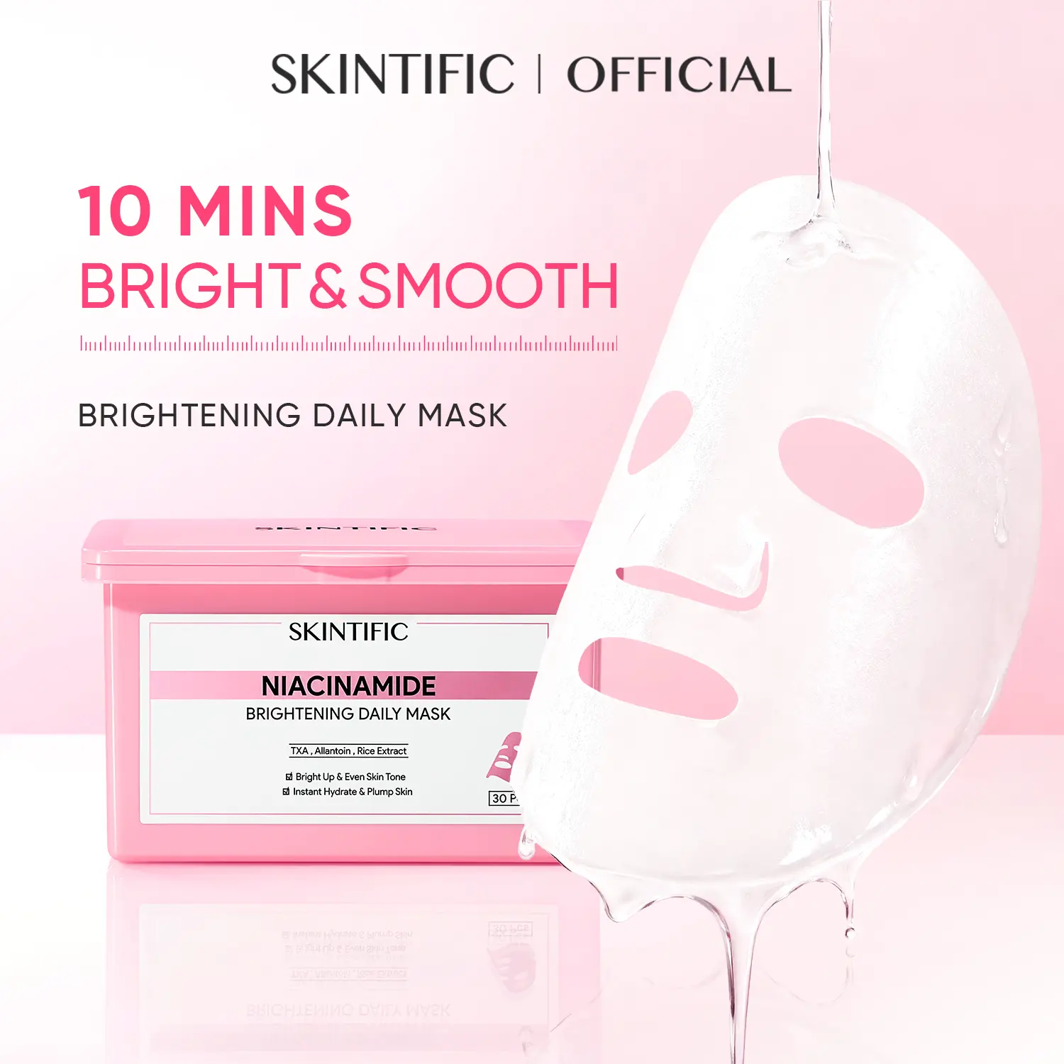 [New Launch] SKINTIFIC Niacinamide Brightening Daily Mask 10-minute daily brightening treatment uneven skin tone 30pcs/box