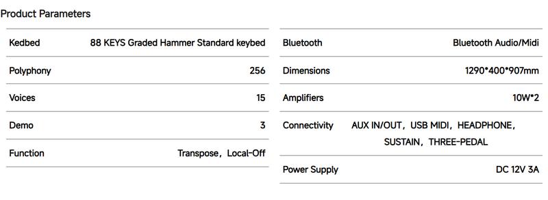 onner OURA S100 Home Digital Piano with 88 Key Graded Hammer Weighted Keyboard for Beginner, Boasts Bluetooth, 3 Original MIDI Demos, Local Off Function, 2 * 10 W, USB-MIDI, Piano Three Pedal, Black