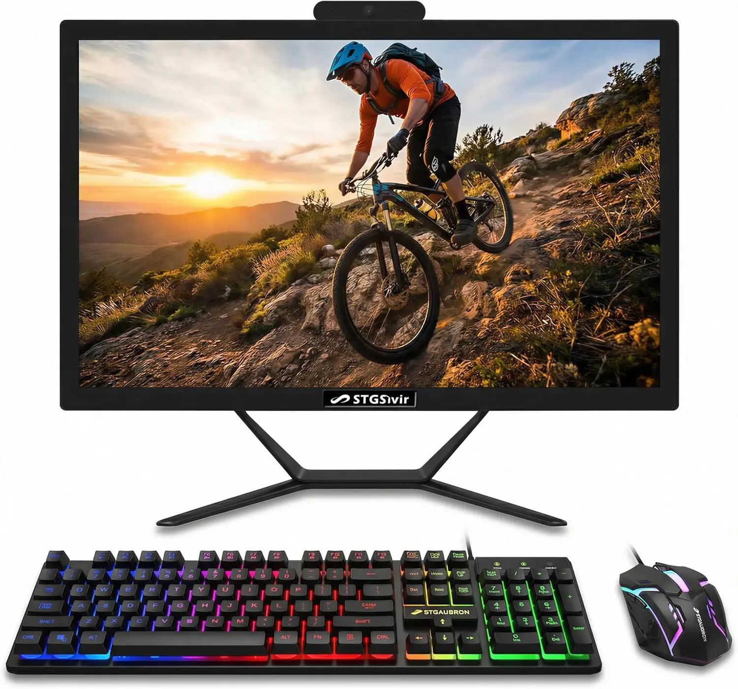 STGSivir All in One Desktop Computer, 22'' FHD Display, Intel Core i5 up to 3.6GHz, 16G Memory, 512G SSD, WiFi 5, Bluetooth, RGB Keyboard & Mouse, Webcam, Windows 11 Home