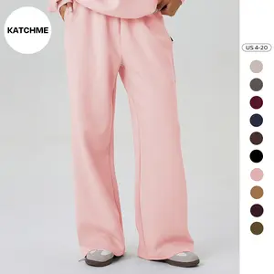 KatchMe Comfort Versatile High Waist Side Pocket Wide Leg Trousers, Athleisure Solid Color Breathable Daily Wear, Simple Style Women's Bottom