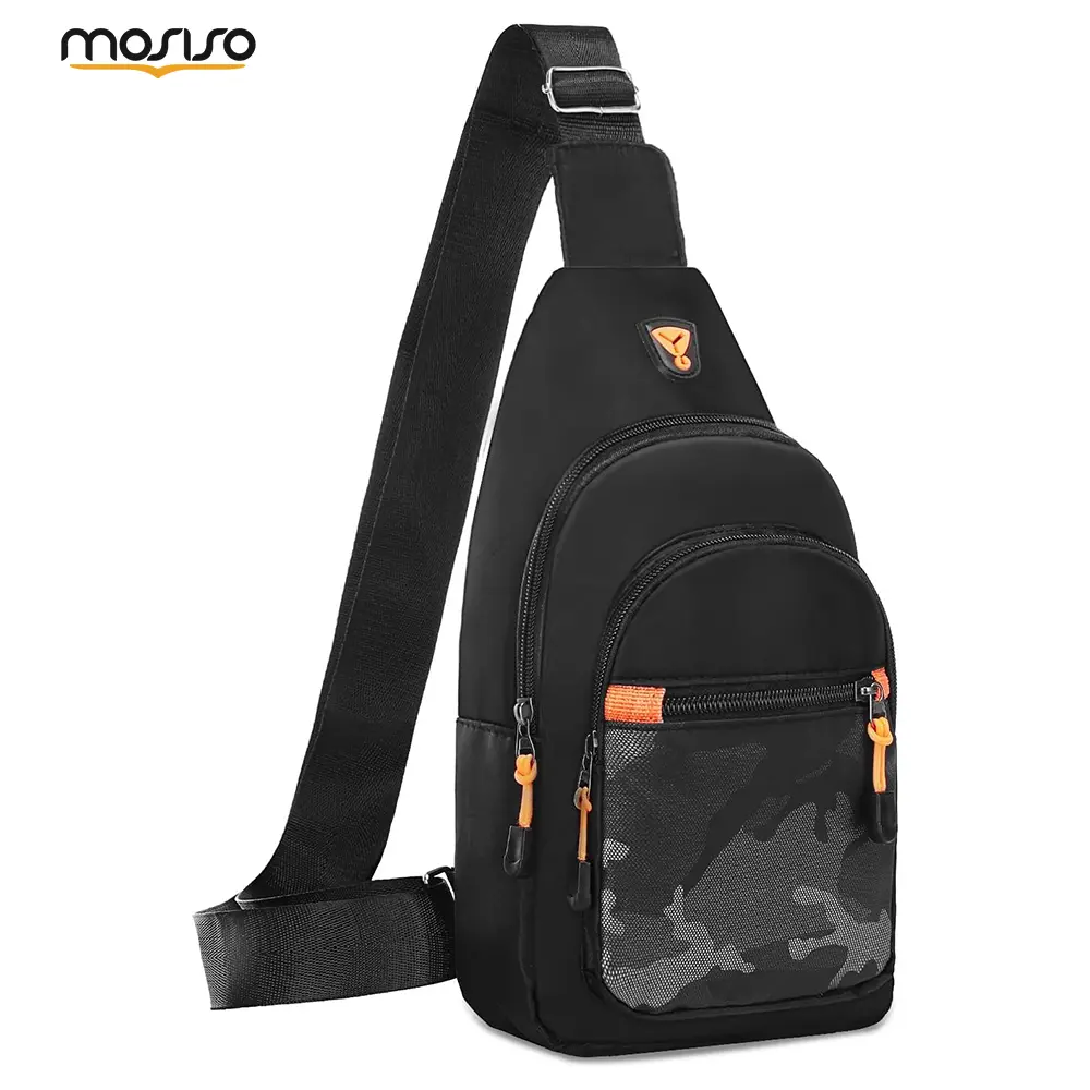 MOSISO Men's Nylon Sling Crossbody Bag, Lightweight Casual Daypack with Camouflage Accent, Adjustable Strap for Travel & Hiking, Zip, 11.81 X 6.3 X 3.54 Inch, Ipad Mini Compartment, Camping Accessories, Sling Crossbody Design