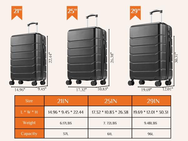 Luggage 20''/24''/28''Luggage, Hard Shell ABS Suitcase with Double Spinner Wheels, Lightweight Expandable Rolling Luggage with TSA Lock