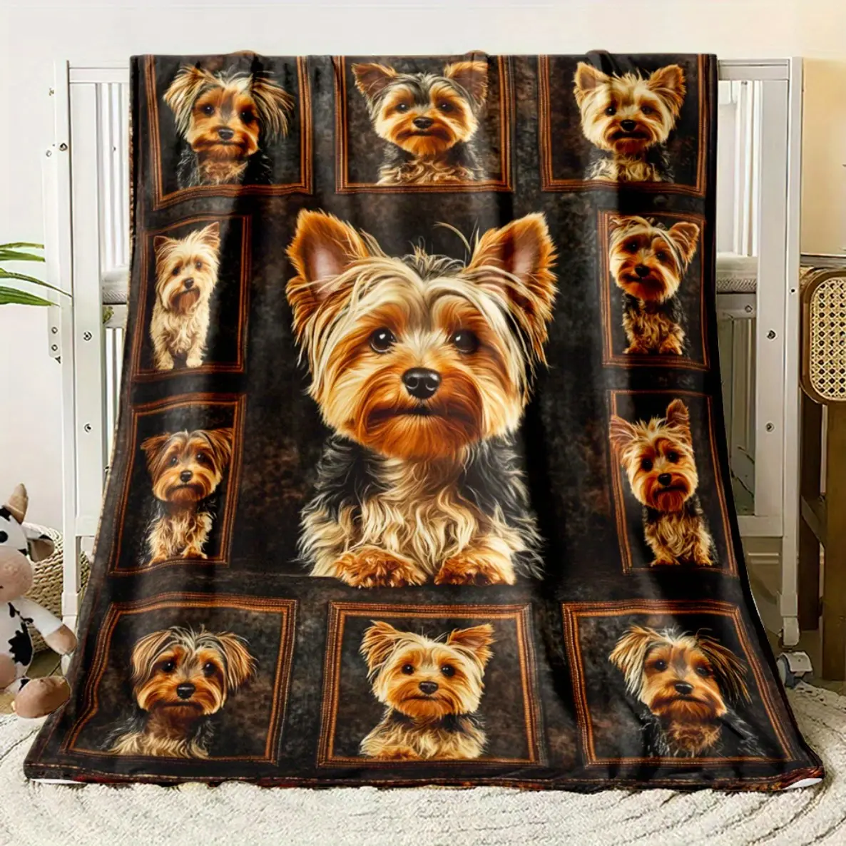 1pc Yorkshire Terrier HD Print Polyester Throw Blanket for RV - Soft, Lightweight, And Versatile for Travel, Camping, And Home Decor - Ideal for All Seasons RV Bedding