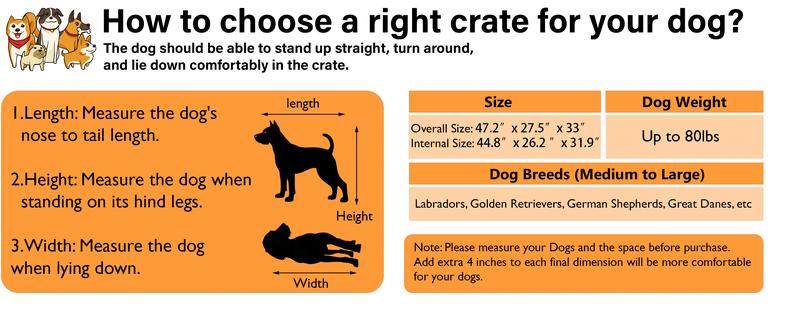 【TreasureFinds】COZPAW Dog Crate Furniture 48 Inch Wooden Dog Crates for Medium/Large Dogs, Three Doors, House Dog Cage with Lockable Wheels (Gray)