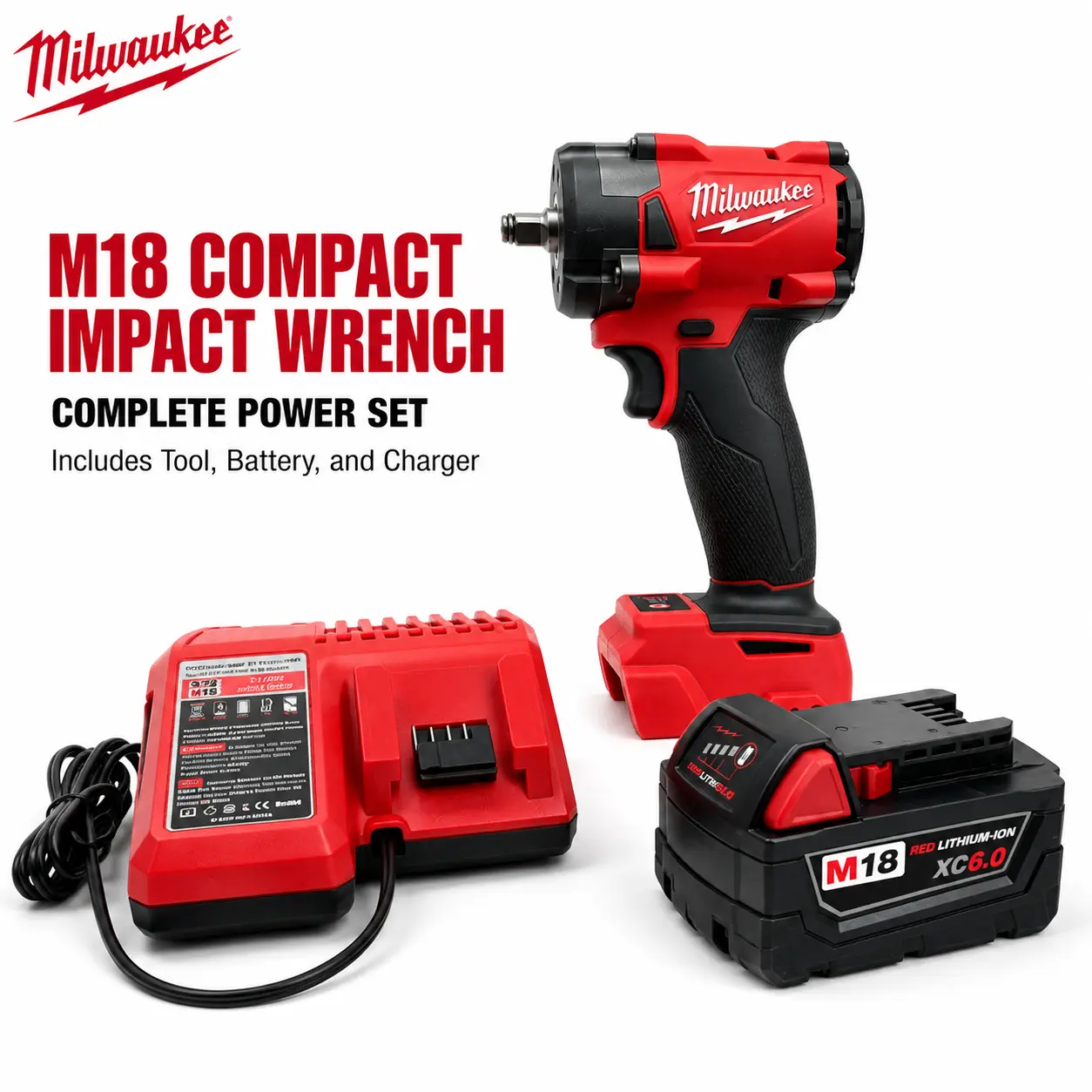 Milwaukee 3/8" Cordless Impact Wrench Tool with Battery Kit, 300N.m High Torque, Compact Design, 0-2800RPM, 0-3200IPM, 3/8" Fastener Fit, for Garage, Mechanics, DIY Users, Auto Body Repair & Light Construction, Tools For Mechanics