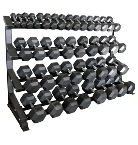 Rubber Hex Dumbbells 5LB-100LB With Rack DBR5100