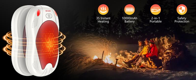 Rechargeable Hand Warmers,10000mAh Quick Heating Pocket Heater, Reusable Electric Hot Hands for Outdoor/Camping/Skiing/Hunting/Golf, Perfect Valentine's Day Gift & Birthday Presents for Men Women