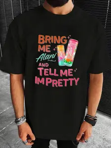 Bring Me Alani Nu & Tell Me I'm Pretty 2-Sided Graphic T-Shirt - Black with Neon Green & Pink Energy Drink Design, Loose Fit Casual Tee for Men & Women, All-Season Comfort, Gift for Alani Nu Fans, Casual Wear | Playful Graphic Tee | Comfortable Fit