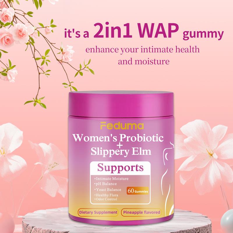 Feduma Women's Probiotic Gummies for pH Balance & Odor Control , Dietary Supplement  Moisture Healthcare Vitamin,60 Ph Balance Gummies