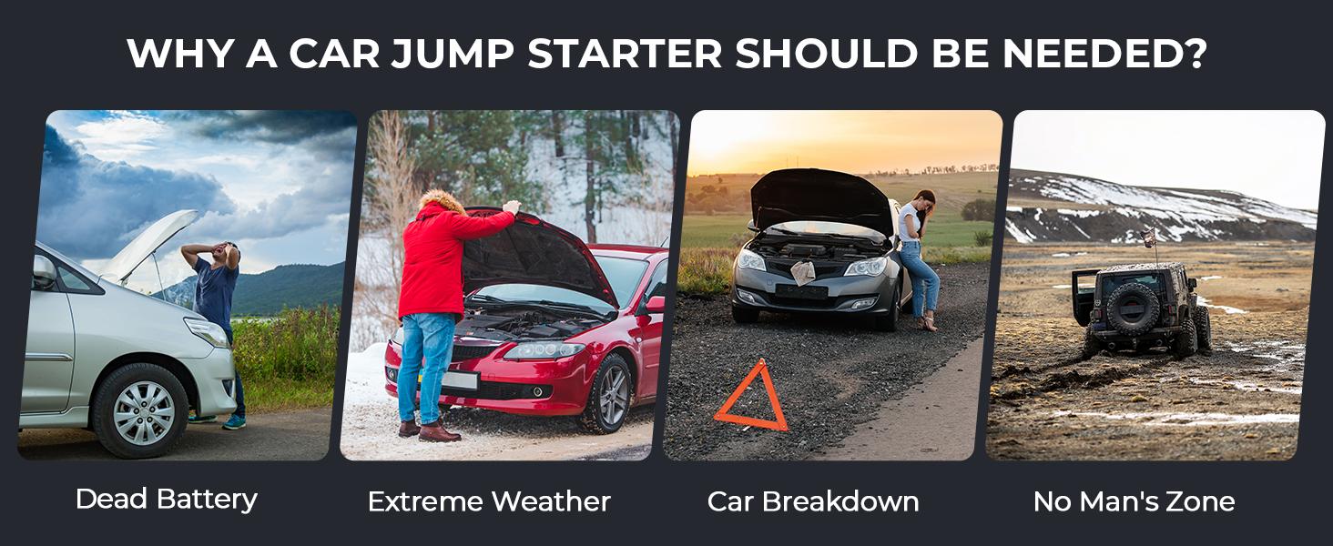 14000mAh Ultra-Safe Jump Starter with 150 PSI Air Compressor 45W Fast Charging Tire Pressure Check LED Light Jumper Cables Air Hose Storage Bag 4-in-1 Charging Cable