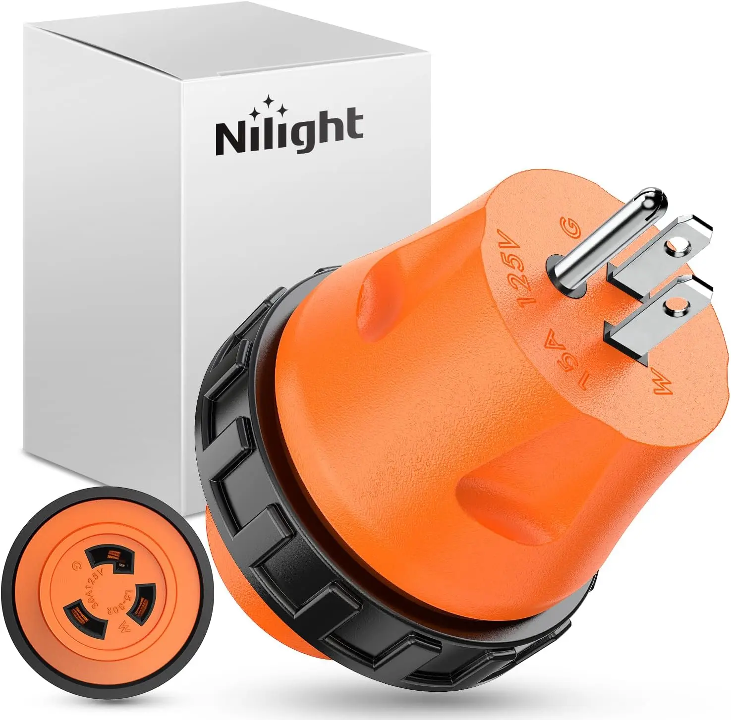 Nilight RV Power Supply Adapter, 15A to 30A 110V Twist-Locking Connector, 5-15P Male Plug to L5-30R Female Receptacle, Pure Copper Weatherproof Electrical Converter with 3-Prong Sockets for Generator, Camper, Three-Prong Sockets