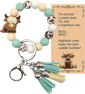 Silicone Beaded Keychain Wristlet Bracelet,Key Wrist Jesus Cross Keychains for Women Girls