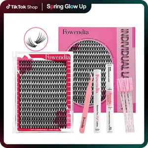 Fowendia DIY Eyelash Extension Kit | 9-16mm C/D Curl Waterproof Lash Clusters with Adhesive & Remover | Rainbow Colored Lashes for Beginners | Home Makeup Cosmetic Kit dealsforyoudays