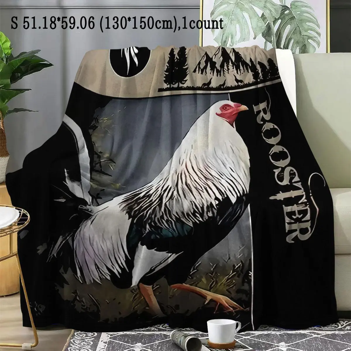 Rooster Pattern Blanket, 1 Count Soft Comfortable Throw Blanket, Cool Bedroom Bedding Blankets, Warm Napping Blanket for Home Office Travel Camping, Lightweight Cozy Blanket