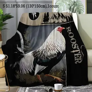 Rooster Pattern Blanket, 1 Count Soft Comfortable Throw Blanket, Cool Bedroom Bedding Blankets, Warm Napping Blanket for Home Office Travel Camping, Lightweight Cozy Blanket