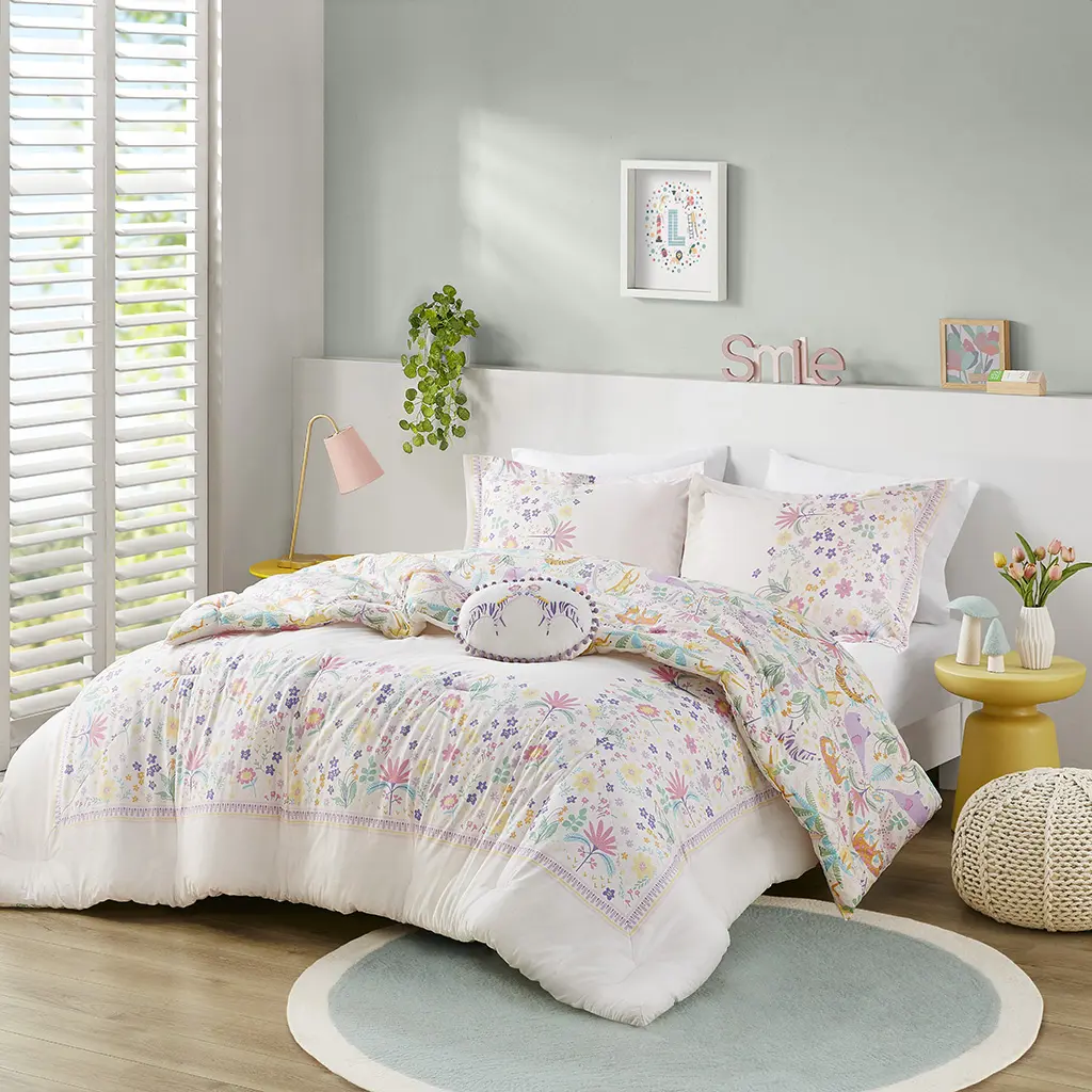 Floral Reversible Cotton Comforter Set with Throw Pillow, Floral Bedding Sets, Bedding Set