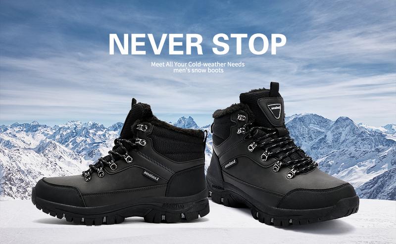 Mens Snow Boots Water Resistant Hiking Boots for Men Non-slip Winter Outdoor Warm Comfort Camping Backpacking Shoe