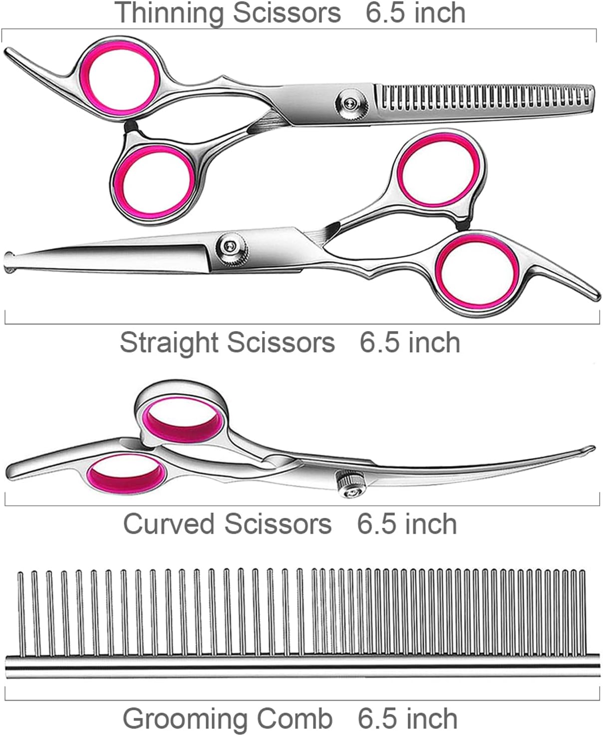 5-in-1 Professional Dog Grooming Scissors Kit – Pet Grooming Shears with Safety Round Tips, Titanium-Coated Stainless Steel for Dogs & Cats