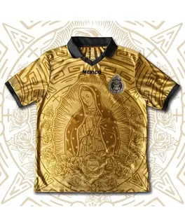 Gold Mexico Virgen de Guadalupe Soccer Jersey – Retro Mexico Football Shirt, Mexican Fan Streetwear Jersey