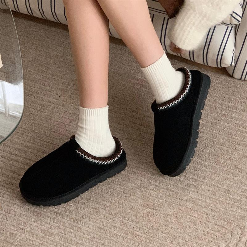 Fuzzy Platform Slip-on Slippers Women Men Suede Leather Ankle Boots for Indoor Outdoor Fall Winter Comfy House Shoes