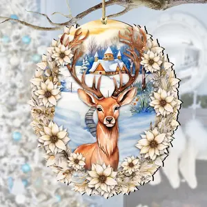 Designocracy 8611065 5 x 5.5 x 0.25 in. Majestic Forest Deer Wooden Christmas Decor Ornaments