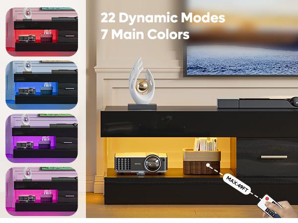 TV Stand for TVs up to 75" Modern Entertainment Center with LED Light High Gloss TV Console Table Storage Drawers