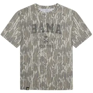 Mossy Oak Washed Out Camo Tee BAMA Letter Printing Original Bottomland Pattern, BAMA Printing Mossy Oak Original Bottomland Short Sleeve Camo Shirt