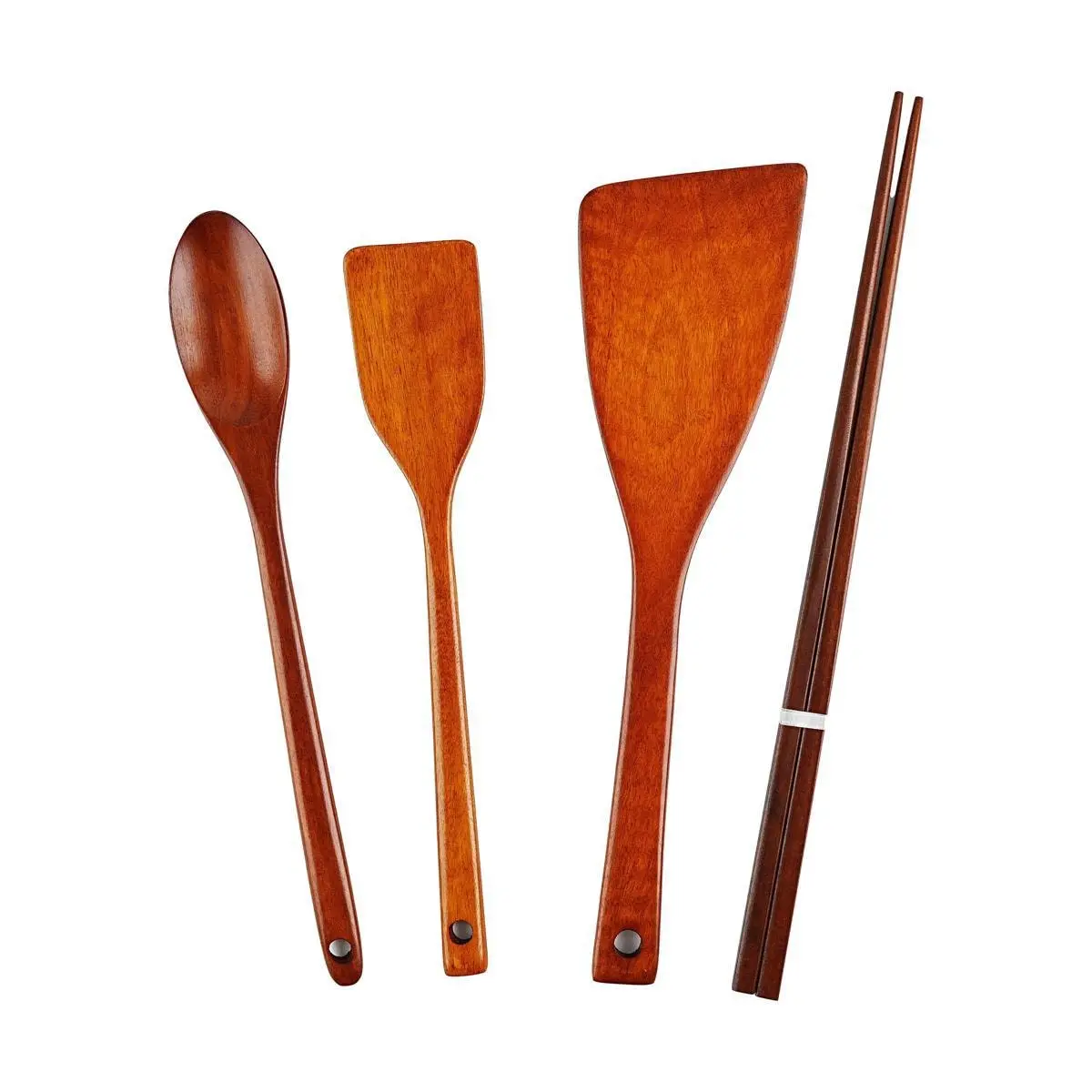 NICOTT Korean Wooden Cooking Utensil Set - 4-Piece Kitchen Spatula, Slotted Turner, Ladle & Chopsticks for Non-Stick Cookware