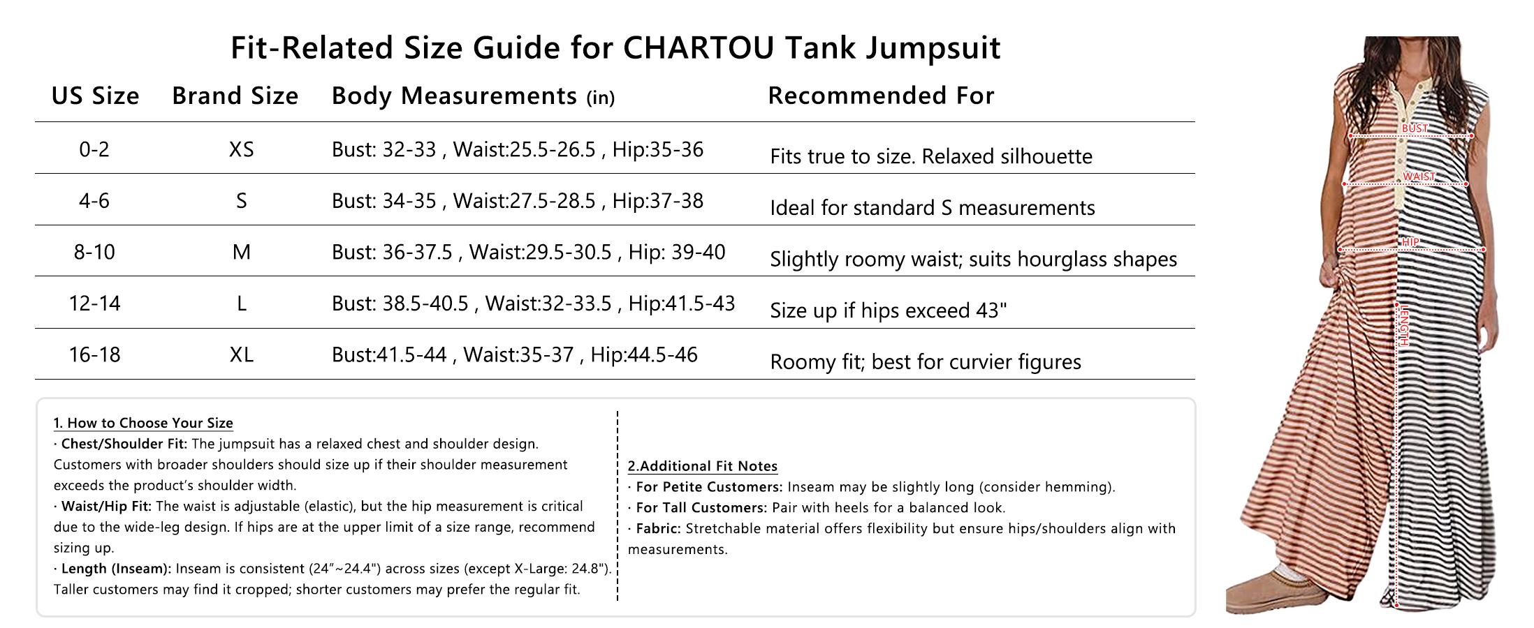 CHARTOU Loose Striped Wide Leg Jumpsuit for Women Summer Romper Flowy Pants Comfy Sleeveless Button Baggy Overalls Casual Clothes