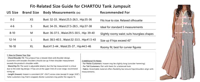 CHARTOU Loose Striped Wide Leg Jumpsuit for Women Summer Romper Flowy Pants Comfy Sleeveless Button Baggy Overalls Casual Clothes