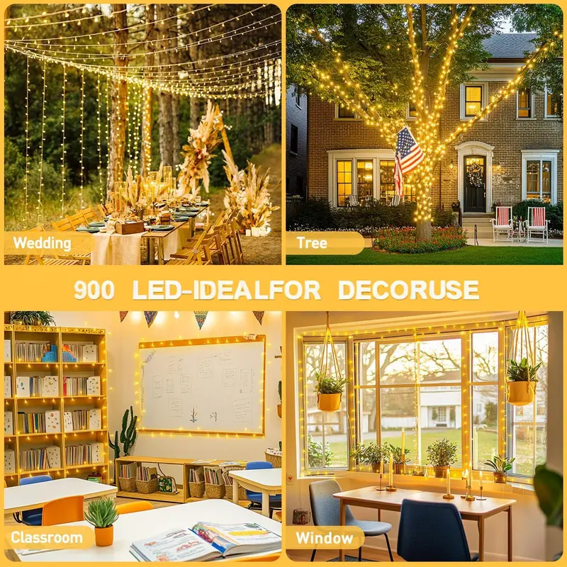 Hoodink 900-LED 295ft Fairy Christmas Light String - 8 Modes, Timer, Remote Control - String LED Novelty Lighting, Party Lighting Decoration, Festival Decoration, Christmas Aesthetic Home Event Supplies Hoodink 900-LED 295ft Fairy Christmas Light String - 8 Modes, Timer, Remote Control - String LED Novelty Lighting, Party Lighting Decoration, Festival Decoration, Christmas Aesthetic Home Event Supplies