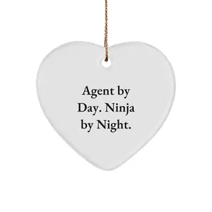 Funny Agent Gifts from Men, Heart Ornament for Agent By Day Ninja By Night, Christmas Unique Agent Decorations, Agent Heart Shaped MDF Ornament, Agent By Day Ninja By Night Heart Decoration