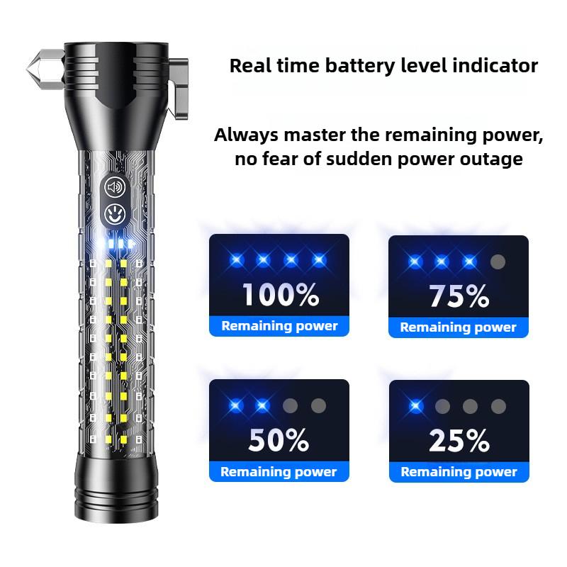 Rechargeable Tactical Flashlight - Solar Powered LED with Glass Breaker & Seatbelt Cutter | Waterproof & 380LM for Camping, Emergencies & Outdoor Survival