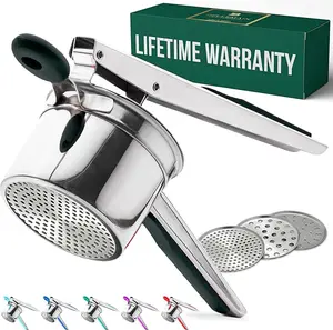 Bellemain 15 oz Large Potato Ricer | Heavy-Duty Stainless Steel Potato Ricer & Masher | Perfect for Mashed Potatoes | Kitchen Tool with 3 Interchangeable Discs (Black)