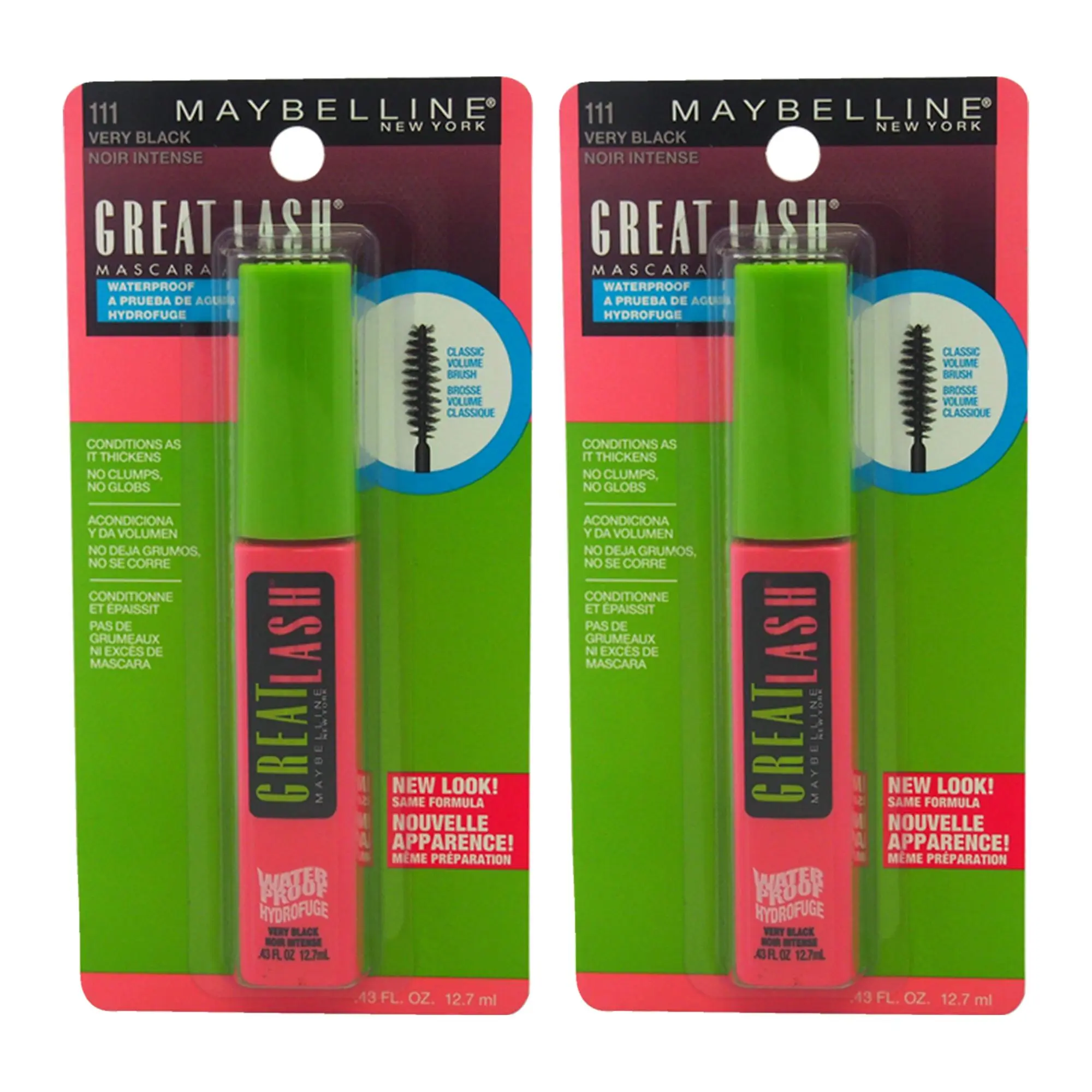 Women's Maybelline Great Lash Waterproof Makeup Mascara - #111 Very Black, 0.43 oz, Pack of 2