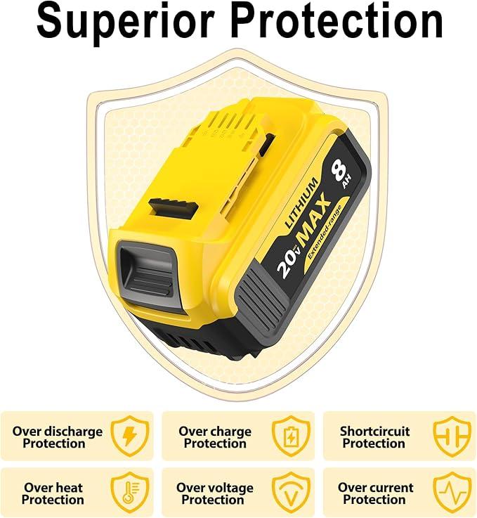 8.0Ah Replacement for Dewalt 20V Max  Lithium Batteries Compatible withDewalt Battery DCB208 DCB200 DCB206DCB205 DCB204 Cordless Power Tools