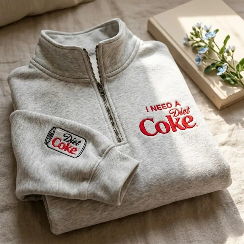 Embroidered I Need a Diet Coke Sweatshirt, Diet Coke Embroidered Crewneck, Funny Soda Lover Sweater, Minimalist Diet Soda Sweatshirt, Cozy Unisex Pullover