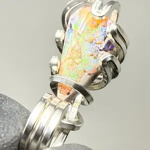 Fire Opal Sterling Silver PENDANT Natural Crystal Artisan Crafted Unique Design 925
