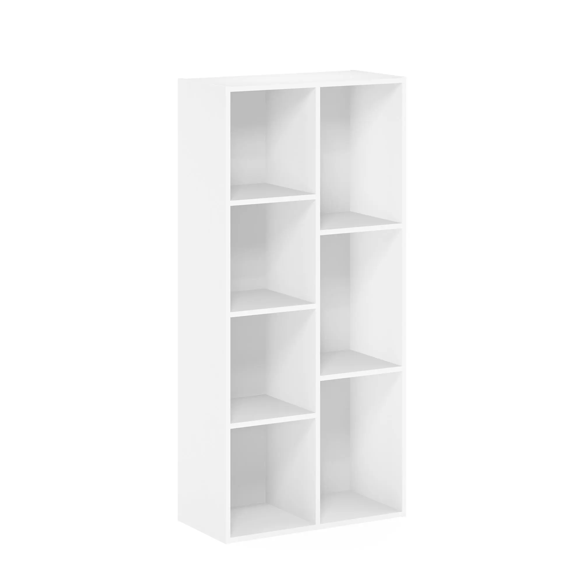 LUDER 7-Cube Particle Board Bookshelf - Contemporary Single Unit Indoor Furniture, Sturdy Flat Base Minimalist Floor-Standing Shelves, 9.4x19.5x41.7in Compact Easy-Setup Storage for Living Room, Home Office (White) - Book Organization Solution
