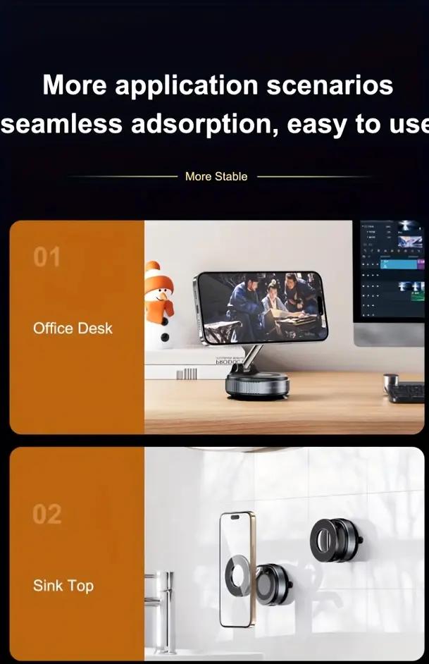 Magnetic Car Phone Holder - 360° Rotation & Folding, Equipped with Vacuum Suction Cup, Suitable for Car, Gym, Office & Driving Use Foldable Smartphone